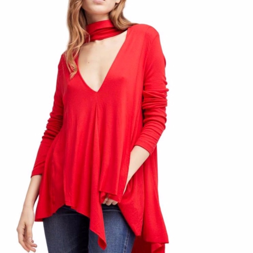 NWT  Free People Uptown Turtle Neck Red Top-Size XS Oversized